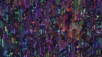Cyberpunk city animation loop / live wallpaper I created in Blender