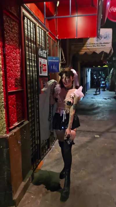 Sneaking outside the venue before going in