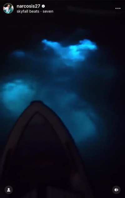 Swimming through bioluminescent plankton in the otherwise pitch black ocean. Credit: Mike Winkles, @narcosis27 / IG