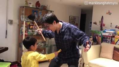 Live action anime battle with my kid under quarantine