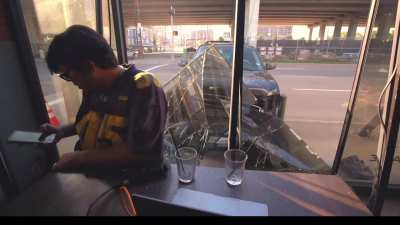 Car crashes into a building while 2 men were streaming a podcast inside