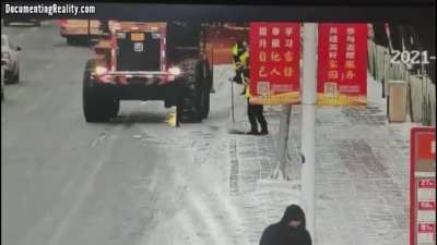 Woman doesn’t see tractor and gets ran over