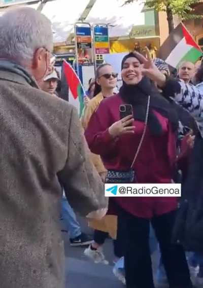 Exchange of views between a Swiss patriot and protesters in Zurich. It looks like r/Europe in real life