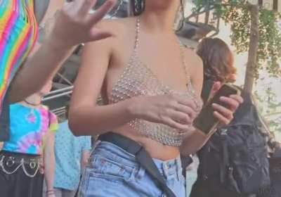 Sheer top in public