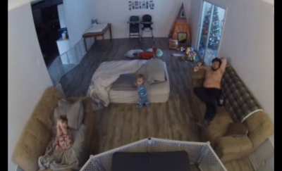 Kid watches, then recreates wrestling move (volume warning)