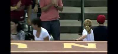 Woman steals ball from girl