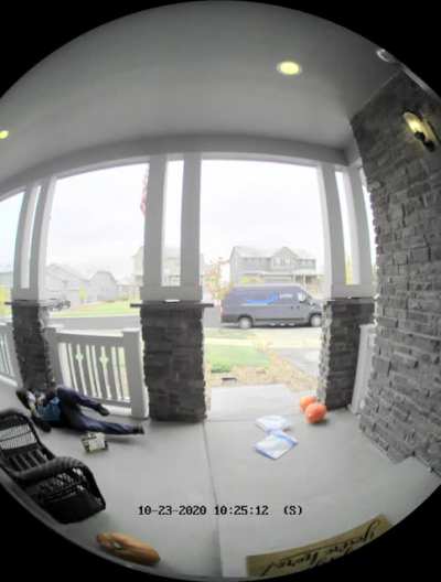 The delivery driver is in pain