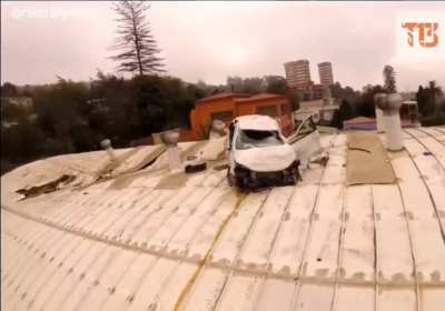 Quadcopter reenacting a car accident.