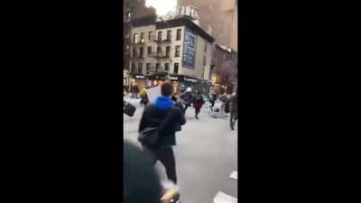 Manhattan, today, woman in BMW plows through BLM protesters.
