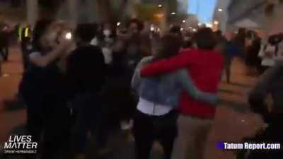 A group of Antifa terrorists harass a White conservative woman at the DC rally