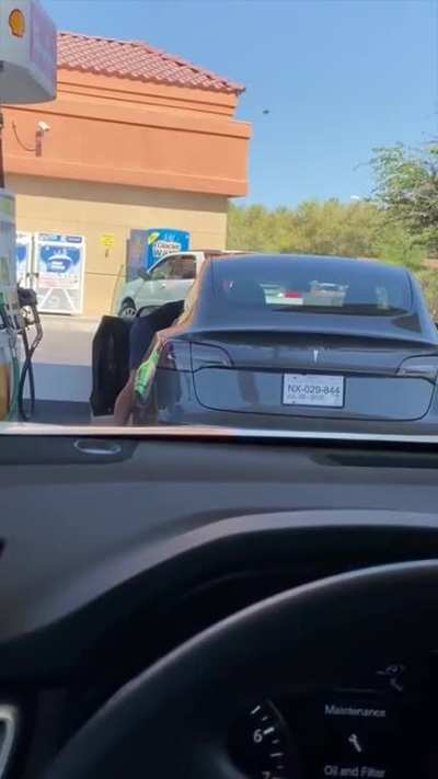 he tried to put Gas in his Tesla.