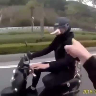 Riding past a moped