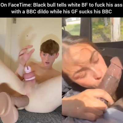 Twink BF fucks his ass with a dildo while his GF sucks BBC
