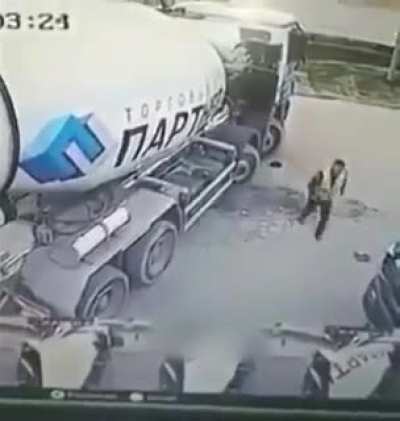Truck Nearly Misses Crushing Man To Death