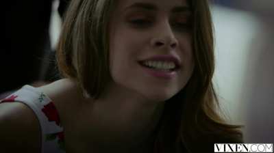 Anya Olsen gets bent over her kitchen table and gets her tight pussy fucked