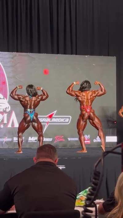 Comparison of first place Andrea Shaw and second place Ashley Jones at the 2025 Ms. Olympia