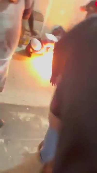 The 'flaming crotch' wrestling move doesn't go as planned.