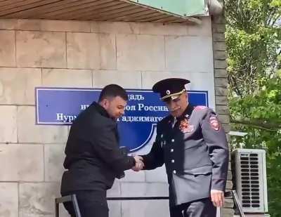 Russian occupiers renamed Square of Constitution to Square of Russian hero Nurmagomed Hajimahomedov in Donetsk city.