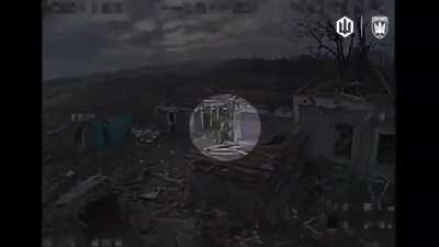 Ukrainian FPV drone from the 414th UAV Brigade “Madyar Birds” hit Russian Soldier trying to defend himself with a Watering can, Donetsk Region