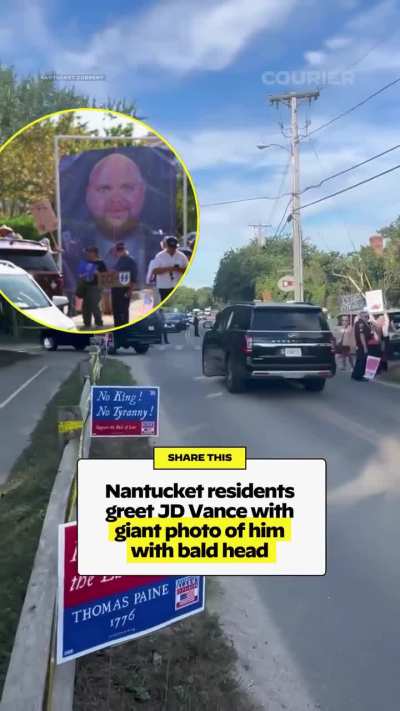 Nantucket residents took to the streets to boo JD Vance as he arrived to the island. They held up signs that said “Go hump a couch.”