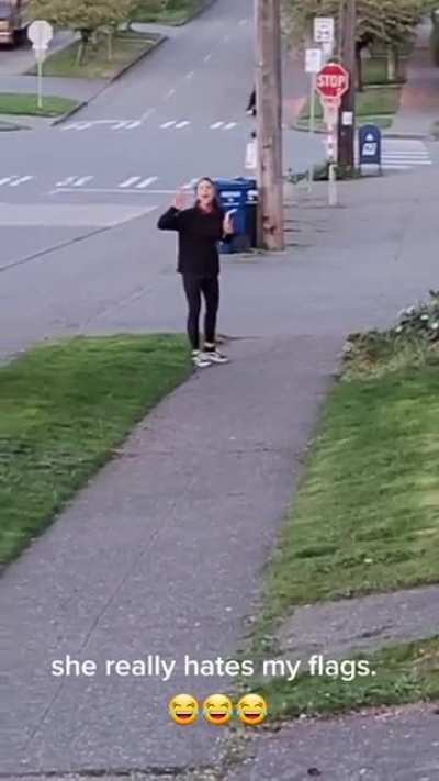 Karen gets triggered by LGBTQ and Black Lives Matter flags and loses her mind