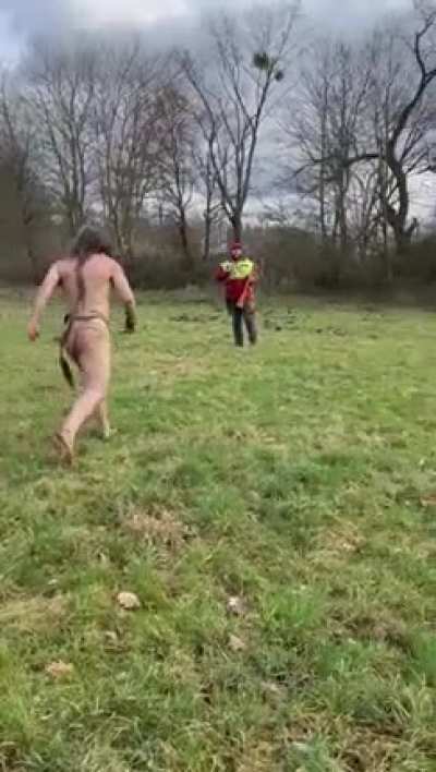 Hunter get surprised by weird naked man