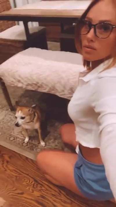 On her knees