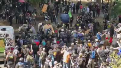 Aerial View - Proud Boys push Antifa
