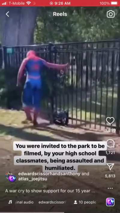 15 year old in a spider man costume gets assaulted by his classmates