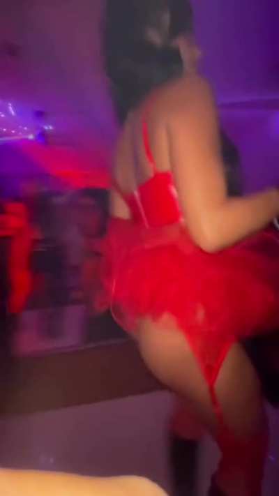 Red costume at Halloween party