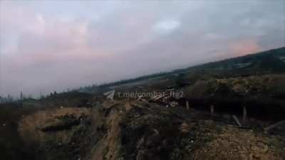 A short clip of a Ukrainian soldier clearing Russian positions near the village of Novotroitske in the Donetsk region