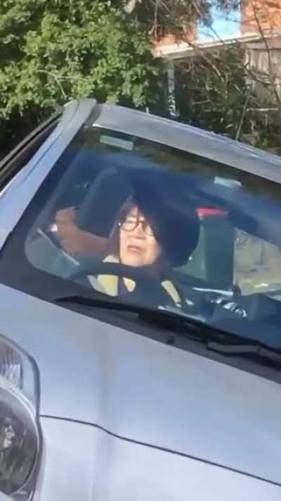 Lady Parks Car on Top of Another Car