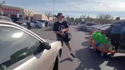 Man with fanny pack freaks out when asked to put his cart back...
