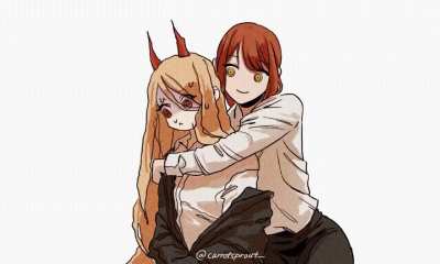 Makima hugging Power by @carrotsprout_