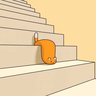 a liquid cat strolling down the stairs