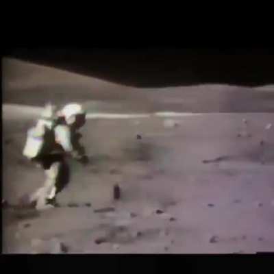 This rarely seen footage shows NASA astronauts struggling to walk on the moon