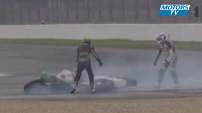The most unusual crash you will see in motorbike race