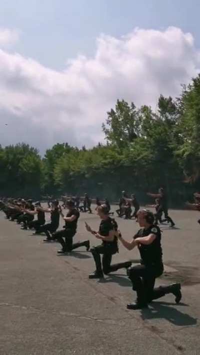 Practicing handgun shooting in a row