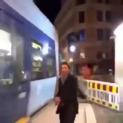 man against train