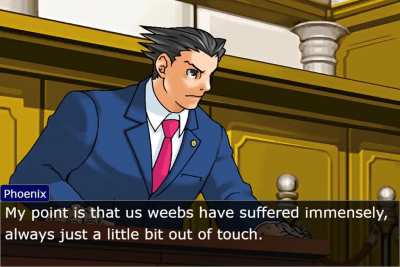 Pheonix arguing with Edgeworth about the T-word ban. (OBJECTION.LOL)