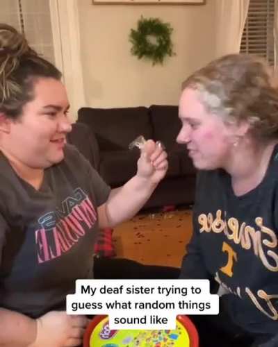 Deaf sister trying to guess what random things sound like