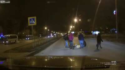 A scorcher demolished a woman at the crossing and disappeared from the scene