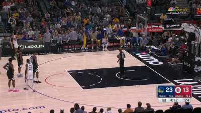 [Highlight] Klay Thompson steps onto the court from the bench while celebrating a Draymond three pointer. Refs give Thompson a technical foul.