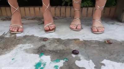 Girls crush snails