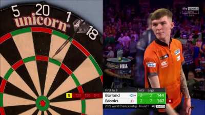 In an already raucous atmosphere, Will Borland hits a 9 nine dart finish & blows the roof off the Alexandra Palace