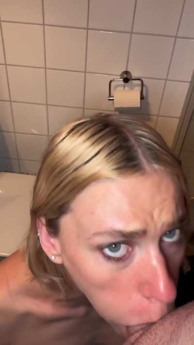 Sneaked into the bathroom and sucked his cock
