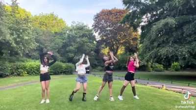 Man shouts at girls making a Tik Tok video in St Stephenâs Green, Dublin