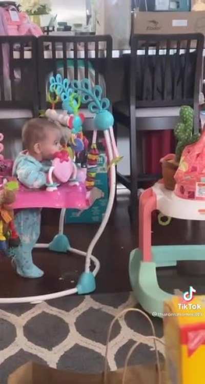 Baby scares themselves with cactus!