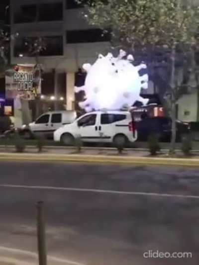 Coronavirus car playing coffin dance music in Buenos Aires, Argentina. (My life is now complete)