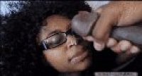 Ebony cutie gets her glasses ruined